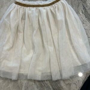 H&M White A-Line Skirt with Gold Waistband